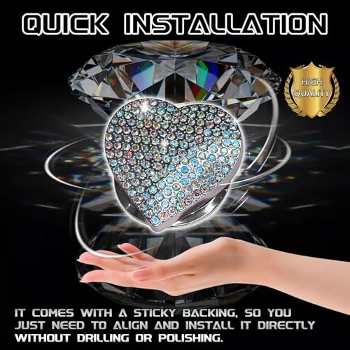 Car Push Start Button Cover - Bling Heart Shape Engine Cover, Diamond Ring - Picture 4 of 7