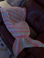 Hand Crocheted Crochet Pink Multi Mermaid Snuggle Blanket Throw For Child