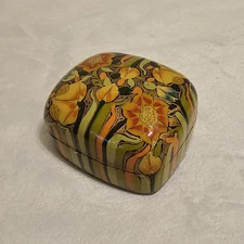 Vintage Lacquer Trinket Box With Lid Hand Panted Paper Mache Kashmir India