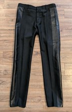 Alexander McQueen Dress Pants Mens Wool Mohair Leather Panel Italy Made - 32x32