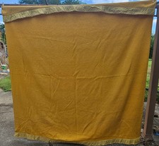 Vintage Yellow Acrylic Blanket Satin Trim 78" x 84" Warm Winter Nostalgic Bed
