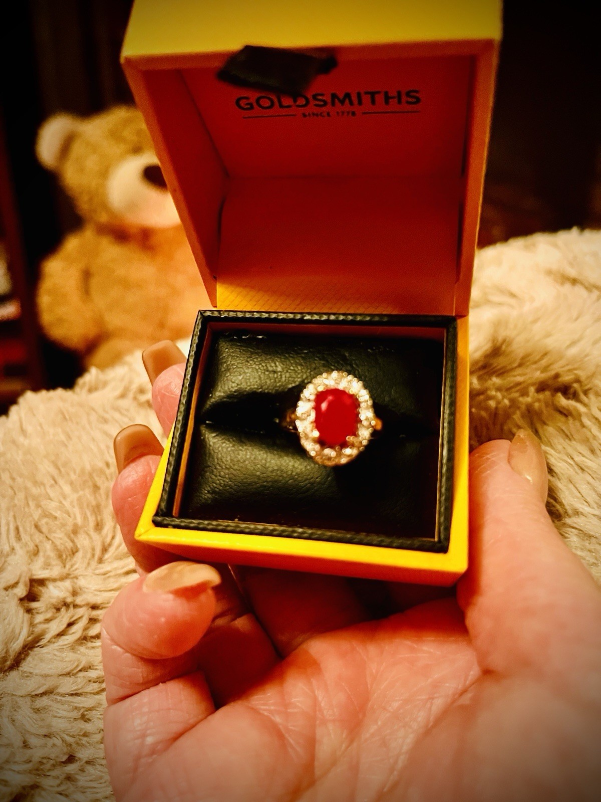 Ruby & Diamond Halo Ring in solid 10k yellow gold - image 1