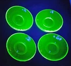 Lot Of 4 Uranium Glass Saucers Thumbprint By Federal Glass 5 3/4" Green Vintage