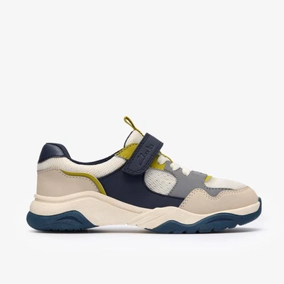 CLARKS CHILDREN'S Clarks Boys Feather Hero Kid Off White Synthetic Trainers,Riptape Synthetic