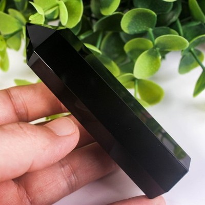 82g 94mm Black Obsidian Crystal Tower Natural Point Obelisk Healing Protection