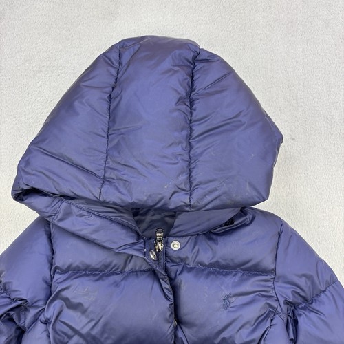 Polo Ralph Lauren Jacket Girl 6 Navy Blue Puffer Parka White Duck Down Windproof - Picture 2 of 12