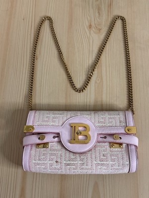 Balmain - B-Buzz Pouch 23 Monogrammed Jacquard Canvas & Leather Pink .!
