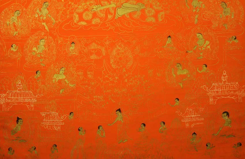 Tibet Vintage Old Buddhist Red Thangka Four-armed Avalokitesvara Bodhisattva
