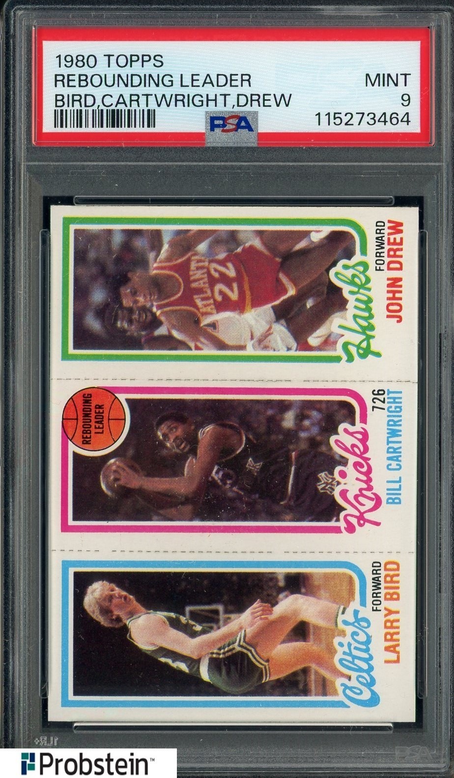 1980 Topps Rebounding Leader Larry Bird RC HOF Cartwright Drew PSA 9 MINT