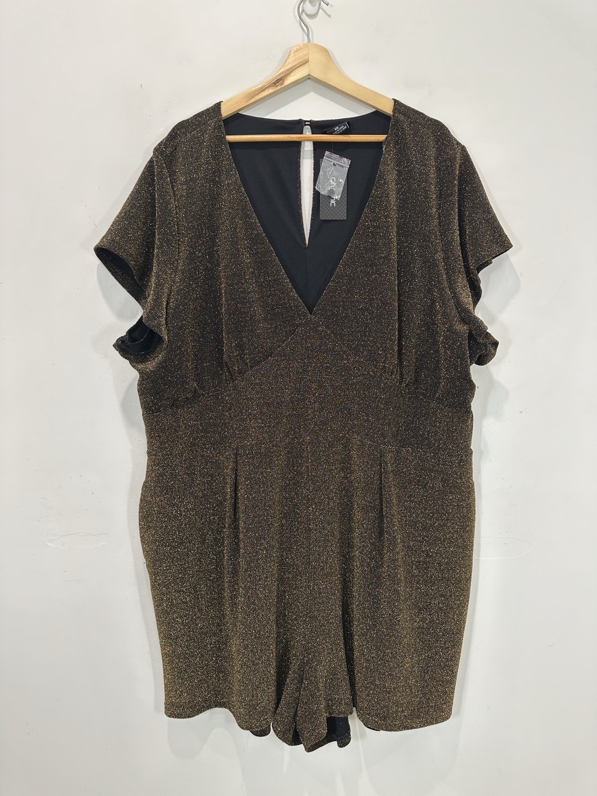City Chic Playsuit Women 2XL Gold Shiny Lined Nylon Blend Stretch Hi Rise NEW