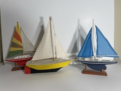 Handcrafted Authentic Models Sunset Sailors Wooden Boats With Sails Set Of 3