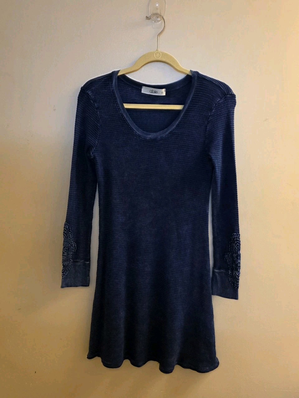 ABLE Navy Blue Thermal Waffle Knit Dress Sz Medium