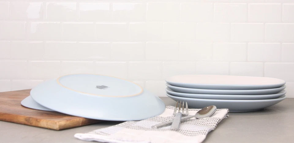 Two Tone Coupe 8” Salad Plate Set Of 6, Blue/White - Image 3 of 4