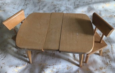 STROMBECKER HAYWOOD WAKEFIELD TABLE & CHAIRS DOLLHOUSE JAPAN WOOD MINIATURE VTG