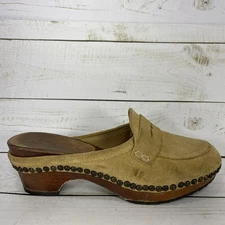 Michael Kors Wooden Clogs Womens Size 6 B Chestnut Tan Suede Made In Italy