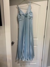 Azazie Raychelle Sky Blue A-Line V-Neck Chiffon Bridesmaids Dress Gown | Size 10