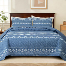 King Size Quilt Set - Reversible Blue Quilt King Size with 2 Pillow Shams, Light
