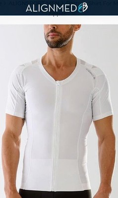Men's Small ALIGNMED The Posture Shirt 2.0 Zip White Short Sleeve V-Neck