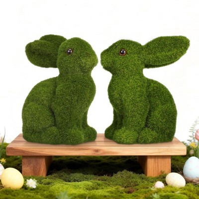 Easter Bunny Figurine Flocked Rabbit Spring Tabletop Holiday Ornament 2 PCS