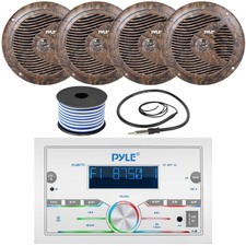 Pyle PLMR77U Bluetooth Boat Stereo, 4x 6.5'' 150W Camo Speakers, Antenna, Wire