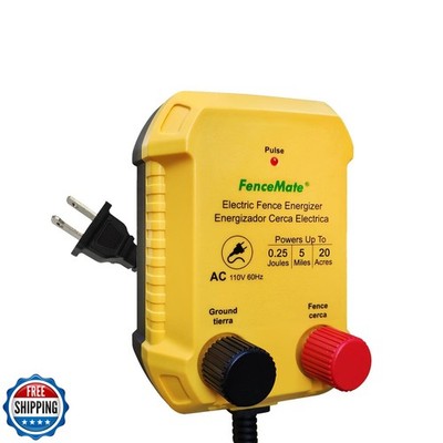 FenceMate AC Powered Electric Fence Charger Output 0.25J up to 5 Miles to Con