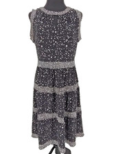 Michael Kors Woman Black White Tiered Fit&Flare Dress Size Small Stretch Zipper