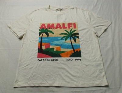 H&M Women's Oversized Printed Cotton T-Shirt AE9 Cream/Amalfi Small NWT