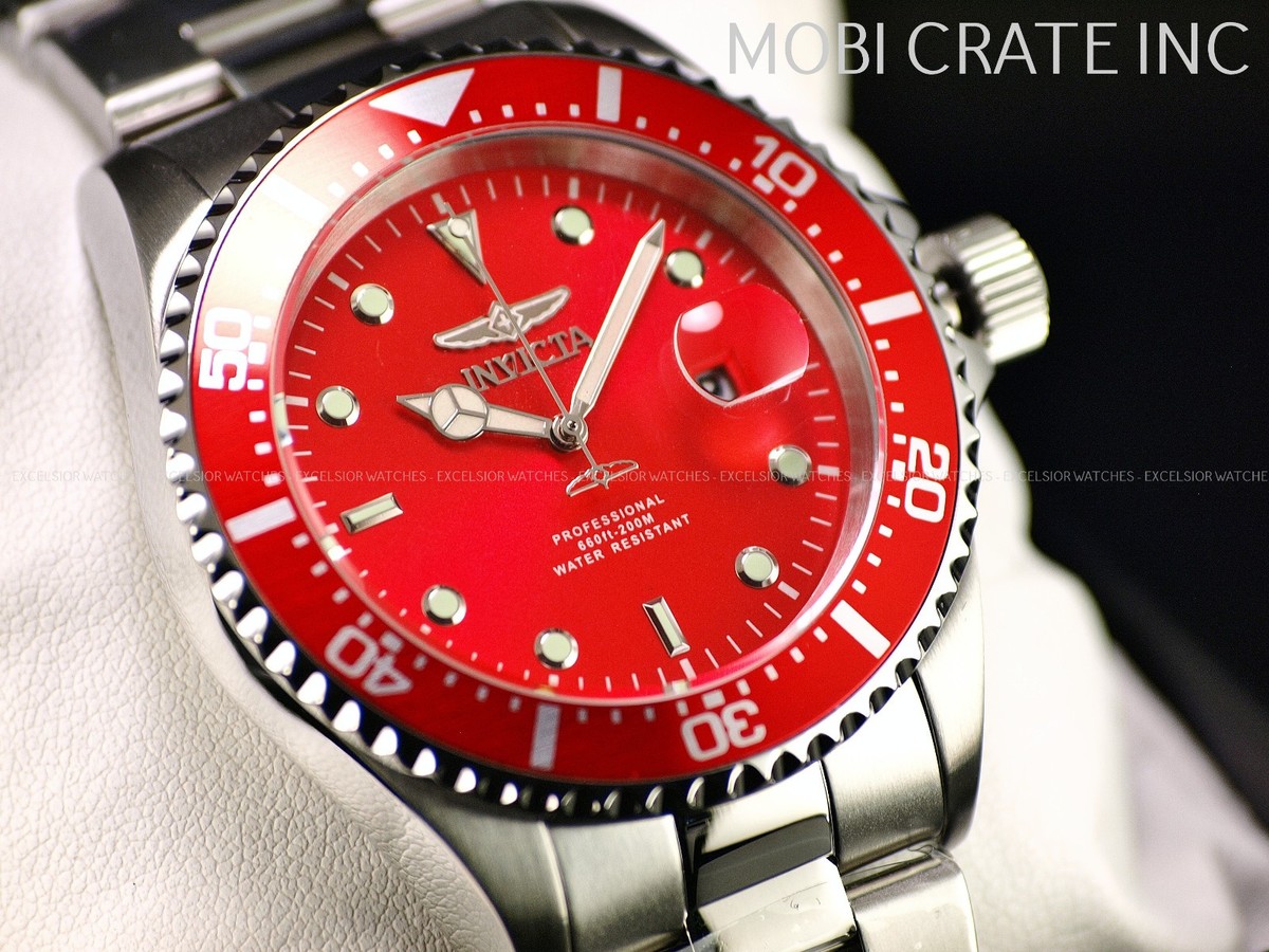 NEW Invicta Men's 43mm Pro Diver Quartz RED DIAL 200m Silver Tone