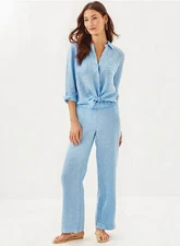 NWT $138 Lilly Pulitzer 31" Deri Linen Palazzo Pant Blue Peri X Resort White S