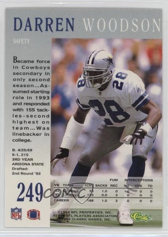 1994 Classic Pro Line Live Darren Woodson #249 - Image 2 of 2