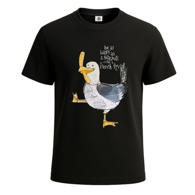 Glücklich wie Möwe mit Pommes Frites lustig Neuheit Party Herren T-Shirt Geschenk Tee Top
