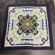 HERMES Eperon d'or Silk 100 Scarf Carre 90 Blue very good gift