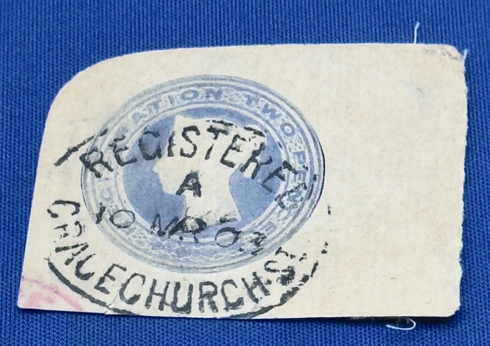 Sello en relieve recortado de Christchurch NZ QV 1873-1889 “A” y cancelación escrita Foto 3 de 4