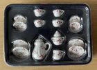 BRAND NEW, CHERRY TEA SET, WASH JUG & BOWL AND OIL LAMP - 1:12 SCALE - CHARITY