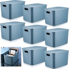 8 Pieces Colorful Storage Bins With Lid And Handle Plastic Stackable Baskets Des