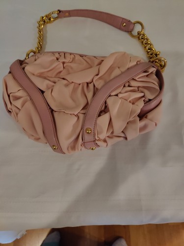 Juicy Couture Pink Ruffled Handbag Gold Accent Y2K Bling Crown Logo Vintage - Picture 3 of 13
