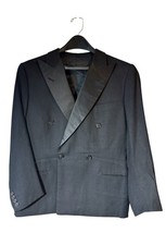 Vintage Satin Peak Lapel Tuxedo Dinner Jacket Black Tie Formal Men  s Measure 38  