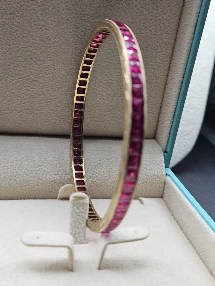 18k Gold Ruby Bracelet Vintage Pink Ruby Yellow Gold Jewelry Women 20.5 grams - Image 3 of 4