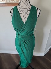 New Siena Faux Wrap O ring Bodycon Dress Green Sz 4