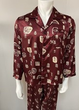Men  s Or Women  s Vintage 2 Pc Chinese Silk Ancient Symbol Pajama Set Chest MED