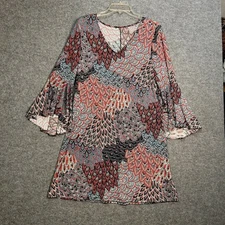 MSK Women's L Multicolor Paisley Print Dress Bell Sleeve Casual Career Boho 