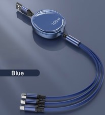 3 in 1 Retractable Charging Cable Multi Connector USB C Blue Buy 1 Get 1 Free
