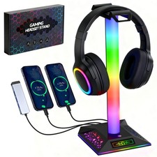 RGB Gaming Headset Stand LED Holder 2 USB 1 TypeC Port 10 Lighting Mode