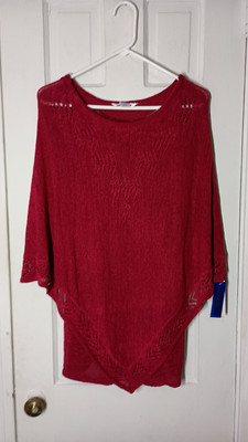 Nygard NWT Poncho Tunic Women Sz L- Burgundy -Open Lace Cape Top Sweater B6