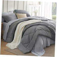 Comforter Set - 7 Pieces Reversible Grey Bedding Size Bed Set Queen 01 - Grey