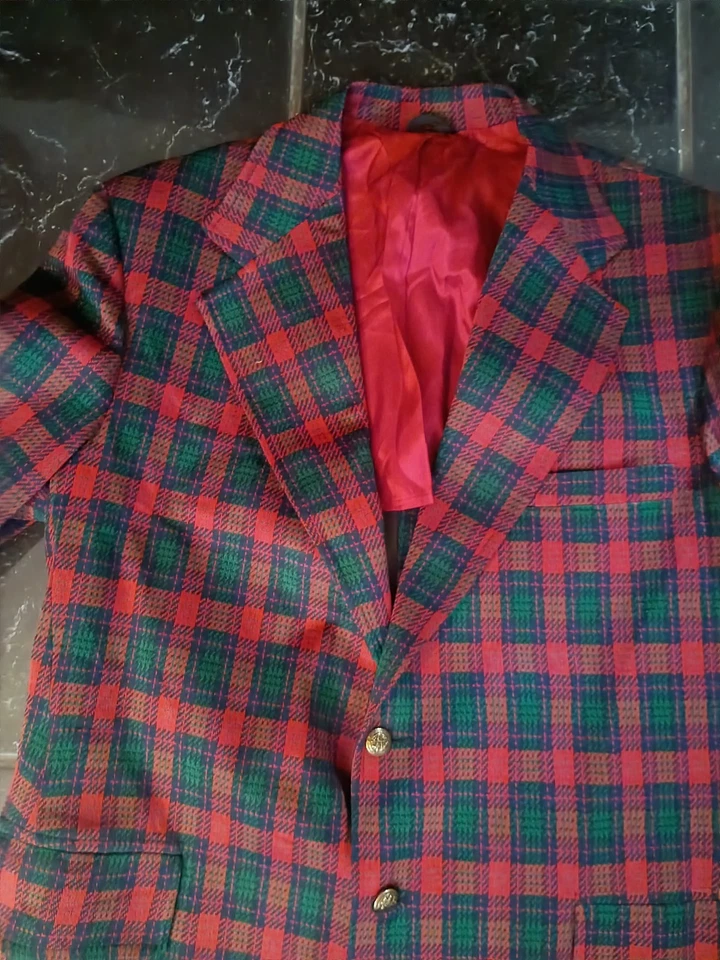 Vtg John Blair Sport Coat Holiday Plaid Men’s  Party Blazer Red Green Retro - Image 4 of 4