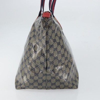 N。 GUCCI GG Crystal Sherry Line Tote Bag Coated Canvas Navy Gold