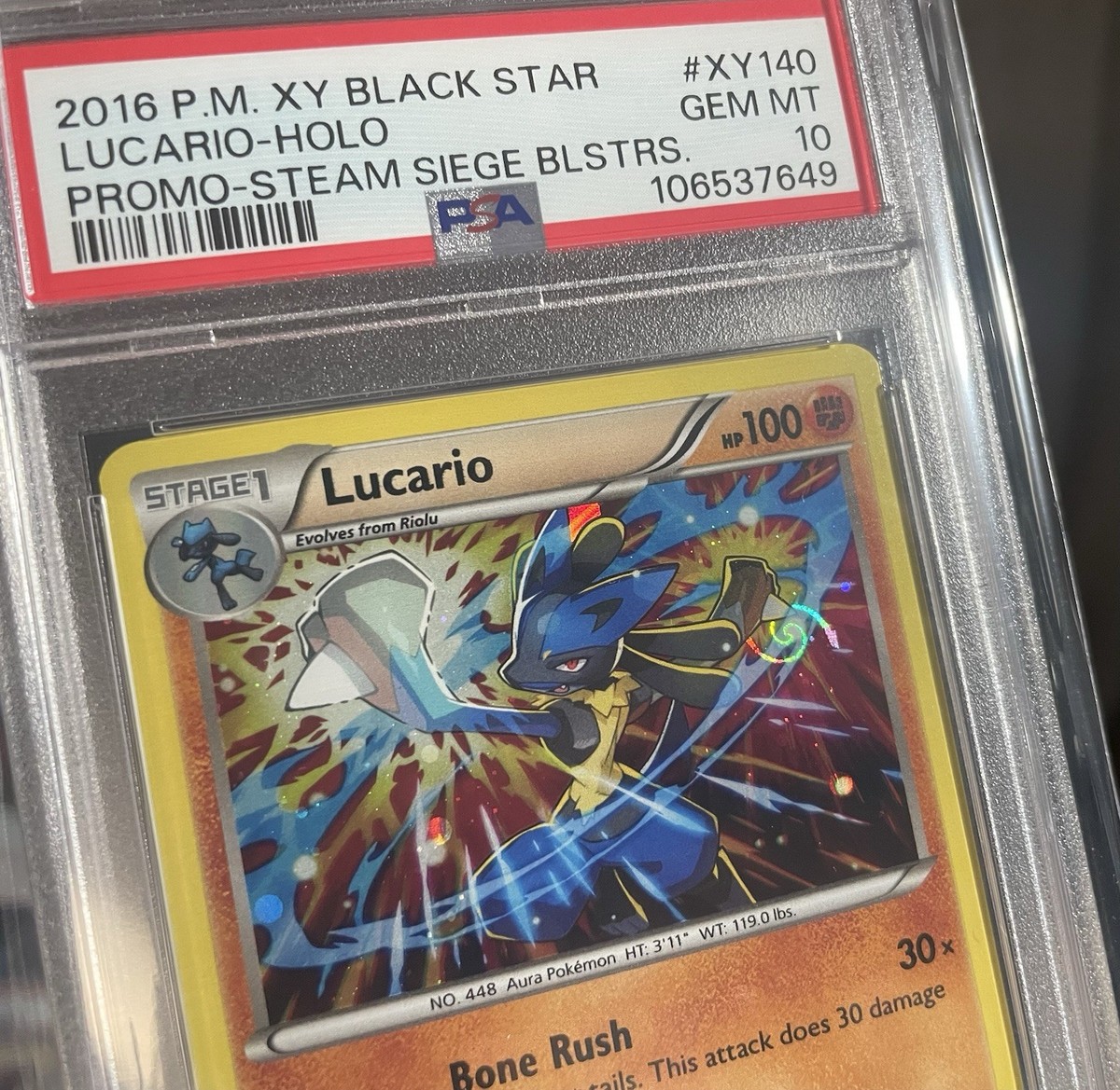 2016 Pokemon XY Lucario Cosmos Holo XY140 Black Star Promo PSA 10