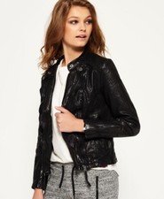 Womens, Ladies, Superdry Leather Silka Biker Jacket Rrp £200