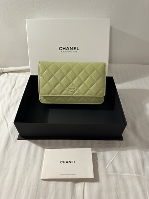 RARE- CHANEL CC lamb Leather Wallet On Chain Crossbody Bag Baby Green- Full set